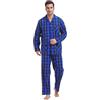 Amaxer Classico Pigiama da Uomo in Due Pezzi,in Cotone,da Notte,a Maniche Lunghe,con Tasche,con Coulisse,Stampa a Righe Blu，L