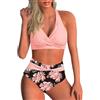 Yutdeng Due Pezzi Costume da Bagno Donna Curvy Bikini Mare Regolabile Halter Costumi a Vita Alta Tankini Trikini Donna Mare,Rosa,XL