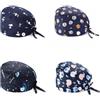 LIAOPUFUS 4 Pezzi Cappello Scrub Turbante Elastico Annodato Berretto Stampati Colorati Cappello in Cotone Unisex con Fascia Sudore e Bottone(001 a13)