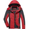 KEFITEVD Giacca softshell da uomo, impermeabile, con cappuccio rimovibile, giacca leggera per escursioni e trekking, Colore: rosso, L