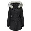 Tuopuda Giacca Donna con Cappuccio Cappotto Lungo Caldo Invernale Parka Trapuntato con Pelliccia Giubbotto Slim Fit Felpe con Zip Casual Manica Lunga, Nero, XL