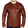 Superior Leather Garments Camicia da uomo in vera pelle marrone morbida pelle di agnello lavata cerata vera pelle, marrone chiaro Marrone chiaro L