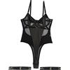 Aranmei Bodysuit per Donna con Ferretto Top Cexy con Bottone Automatico sul Cavallo Cinturini Per le Gambe e Perizoma Set di Lingerie, Rosso, S