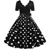 YMING Donna Elegante Rockabilly Abito Hepburn Abito al Ginocchio A-Line Abito Swing Abiti Estivi Nero 3XL