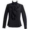 Taiduosheng Camicia da donna a maniche lunghe in pizzo con colletto rialzato con volant o con abbottonatura, Nero , S