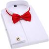 keusyoi Camicia da uomo a maniche lunghe da smoking da matrimonio, con gemelli francesi, camicia rossa, 5501 Bianco, XXL