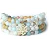 COAI Bracciale Mala 108 Grani di Amazzonite Sfaccettata con Ciondolo mano di Fatima in Acciaio Inox Dorato, Collana Rosario da Uomo e da Donna in Pietre Naturali