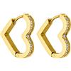 Purelei Orecchini Glitter Heart (oro, argento), Orecchini da donna a cuore in acciaio inossidabile con pietre preziose, Orecchini a cerchio waterproof, 16 mm x 17 mm (Oro, Acciaio inossidabile)