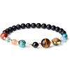 COAI Bracciale Unisex in Onice Opaca con Pianeti del Sistema Solare, Bracciale Elastico Protettivo in Pietre Naturali Benefiche Taglia M
