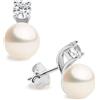 Secret & You Orecchini di Perle Coltivate d'acqua dolce a forma di Bottone 8-9 con Zirconi cubico SECRET & YOU. Design Tu ed Io - Argento sterling 925 rodiato con grandi dorsi o Omega.