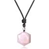 COAI Collana Pendente con Esagramma Stella a Sei Punte in Quarzo Rosa, Collana Regolabile con Ciondolo in Pietre Benefiche