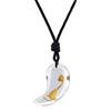 COAI Pendente Unisex Magatama in Cristallo di Rocca Intarsiato Oro con Totem Animale Gatto, Collana Regolabile con Ciondolo Giapponese