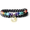 COAI Bracciale Mantra OM con Perle in Ossidiana Nera e Pietre Chakra, Bracciale Unisex Doppio Strato con Amuleto OM
