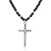 GAVU Collana Rosario da Uomo con Perline di Pietra Naturale Onice Opaco e Ciondolo Croce Cristiana, Crocefisso Collana da Uomo 60cm