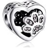 LaMenars Charms Pink Paw Ciondola 925 Sterling Silver Dog Bone Ciondolo Bead con Cubic Zirconia Adatto Europa Charm Bracciale Collana, Regali per Donne Ragazze