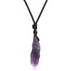 COAI Collana da Uomo e da Donna con Pendente in Ametista Pietra Grezza, Collana di Ametista Unisex con Cordino in Pelle Regolabile