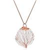 COAI Collana Lunga in Acciaio Inox con Pendente in Cristallo di Rocca con Albero della Vita in Rame Placcato Oro Rosa