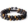 COAI Bracciale Uomo con Perle in Pietra Lavica e Occhio di Tigre Marrone, Bracciale Pietre Naturali da Uomo Doppio Strato Lunghezza Regolabile