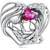 NINGAN Pendente amore in argento 925 per madre e bambino Perline preziose viola lucide adatte per bracciale da donna