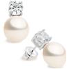 Secret & You Orecchini di Perle Coltivate d'acqua dolce a forma di Bottone 11-12 con Zirconi piccoli cubico SECRET & YOU. Design Tu ed Io - Argento sterling 925 rodiato con grandi dorsi o Omega.