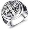 Friggem Anello con Sigillo in Argento Sterling 925 per Uomo Donna Anello di San Benedetto Vintage Croce Anello Amuleto Religioso Regalo Gioielli Fede Cristiana