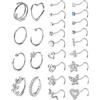 ADRAMATA 26Pz 20G Piercing Naso Acciaio Chirurgico Brillantino Cerchio Farfalla Serpente CZ Argento Gioielli Donna Uomo