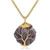 COAI Collana da Donna con Pendente in Ametista Grezza e Motivo Albero della Vita, Collana Catena Lunga da Donna in Acciaio Inox Dorato