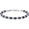 GAVU Bracciale da Uomo con Perline di Ossidiana Fiocco di Neve e Pepite Quadrate di Acciaio Inossidabile, Bracciale Pietre Naturali e Acciaio Inox da Uomo