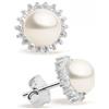 SECRET & YOU Orecchini Donna Perle Coltivate d'Acqua Dolce a Bottone 8-9 mm e Zirconi | Argento 925 Rodiato