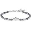 GAVU Bracciale da Uomo in Acciaio Inox e Pietre Dure con Charm Croce e Pepite Quadrate di Ematite, Bracciale Croce da Uomo