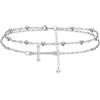 J.MUEN Cavigliera Donna Argento 925 Strati stile boho Estate Spiaggia Cavigliera,Regolabile 22+4cm