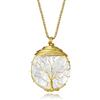 COAI Collana da Donna Catena Dorata Lunga in Acciaio Inox con Ciondolo in Cristallo di Rocca Grezzo, Collana Quarzo Ialino Grezzo da Donna con Pendente Albero della Vita