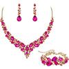EVER FAITH Gioielli da Sposa per Donna, Collana di Cristallo Goccia Austriaco, Orecchini Pendenti, Bracciale con Link Fucsia Argento Fondo