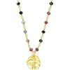 COAI Collana da Donna in Acciaio Inox Dorato con Perline in Tormalina Colorata e Ciondolo Croce