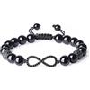 COAI Bracciale Regolabile da Uomo con Perle in Tormalina Nera e Occhio di Tigre e Amuleto Infinito