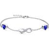 Qings Bracciale Infinito Argento Sterling con Zaffiro Braccialetto Simbolo Infinito di Pietre di Nascita con Cuore Blu Zirconi Gioielli Regalo Festa Della Mamma per Mamma Donna