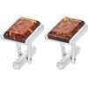 AMBEDORA, Gemelli in Ambra D'argento da Uomo, Forma Moderna, Ambra Naturale Cognac, Set Regalo