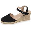 Isotoner Espadrillas Donna con Tacco da 6 cm, Ultra Confortevole, Suola in Memory, Nero , 38 EU