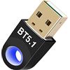 Olakin Adattatore Bluetooth USB 5.1, Bluetooth Trasmettitore e Ricevitore Compatibile con Windows 7, 8, 8.1, 10, 11, USB 2.0 Bluetooth Dongle per PC, Stampanti, Altoparlanti (Nero)
