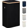 Lonbet Cestino per biancheria con coperchio e maniglie XL 100 L, grande cesto per biancheria (Nero, Uno scomparto)