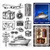 GLOBLELAND Vintage Viaggi timbri trasparenti per il fai da te Scrapbooking Decor Aerei Valigie Bussole Mappe Occhiali da sole Telecamere Barche in silicone trasparente Francobolli per fare le carte