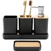 FEILANDUO Set di accessori per il bagno, set regalo di accessori da bagno, dispenser di sapone, portasapone, portaspazzolino da denti, vassoio per vanità, Boho, arredamento moderno per il bagno (Nero)