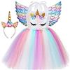 Sincere Party Tutu per bambina in tulle con unicorno Abito per compleanno con unicorno rosa soffice con fascia e ali 2T-4T(90cm-100cm)