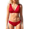 SHEKINI Costume da Bagno Donna Ties-up Regolabile Elegante Colletto Basso Costumi Due Pezzi Donna Triangolo Vita Bassa Sportivo Fondo Bikini da Spiaggia （M，Rosso K）