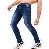 Instinct I Jeans Uomo Slim Fit Strappati Blu - Denim Elasticizzato Effetto Vintage - vestibilità Aderente Stile Streetwear - Pantaloni Uomo Trendy - Look Casual e Sportivo 44, Blu HA-105