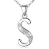 AEONSLOVE Prenom - Collana iniziale in argento 925, con ciondolo a forma di lettera con zirconi cubici, collana alfabeto, per donna, regalo di Natale, compleanno, matrimonio, catena 45,7 cm, argento,