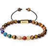 GAVU Bracciale Chakra da Uomo e da Donna con Perline di Pietre Naturali Occhio di Tigre Marrone S