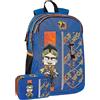 Franco Panini. Schoolpack Zaino Scuola Lyon Organizzato + Astuccio 3 Zip + Portachiavi Cubo e Smile in Omaggio