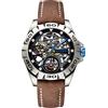 BODERRY Urban Titanium - Orologio da polso da uomo, automatico, meccanico, impermeabile, a carica automatica, luminoso, analogico, Blu/Marrone, Cinturino