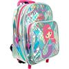 PERLETTI Mini Trolley Bambino Bambina con Tascone - Zainetto Scuola Asilo Bimbo Bimba con Ruote e Spallacci - Borsa Bagaglio da Viaggio Olografica Catarifrangente - 36x26x15 cm (Sirena)